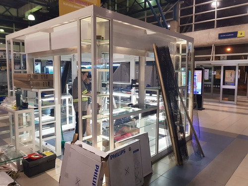 Góndola Isla Local 3x3 Mt Aluminio Blanco, Vidrios Templados