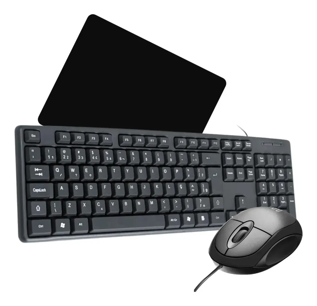 Kit Teclado Compacto E Mouse C/ Fio + Mouse Pad Multilaser Mouse Preto Teclado Preto