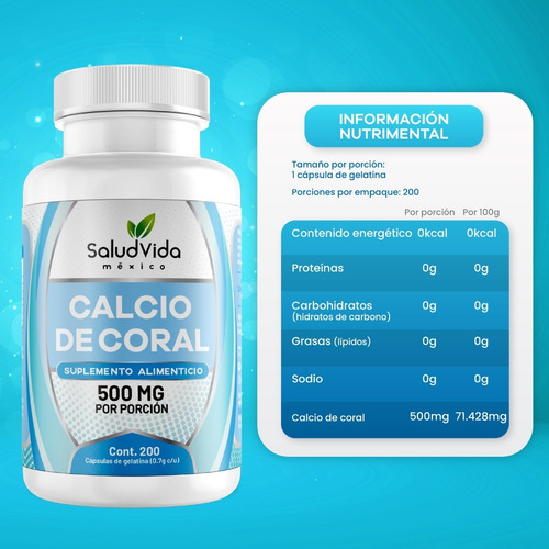 Imagen 2 de 3 de Calcio De Coral 200 Cápsulas Con 500mg