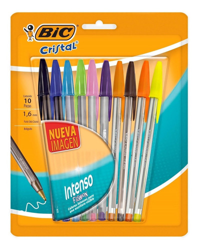 Lapiceras Biromes Colores Bic Bolígrafos Cristal Intenso Punta Gruesa Surtido 1.6mm. X10