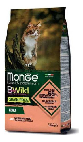 Monge Bwild grain free gato adulto sabor salmón 1,5 kg