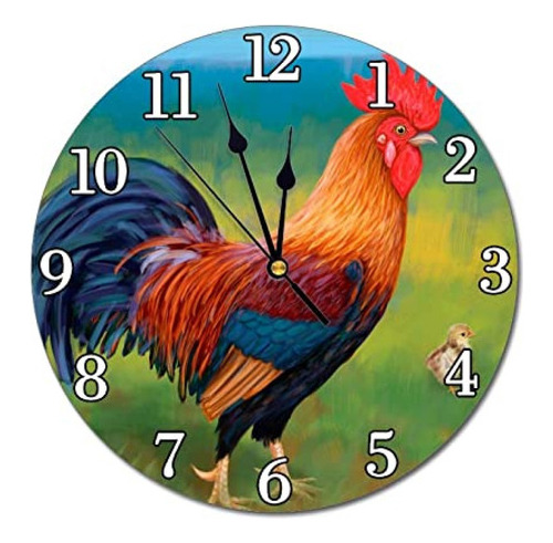 Reloj De Pared Abucaky -  Rústico Con Diseño De Gallo Y Poll