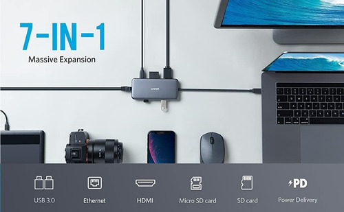 Imagen 8 de 8 de Adaptador Usb-c - Anker - 2 Port Usb 3.0 Hdmi Sd/msd Red Pd