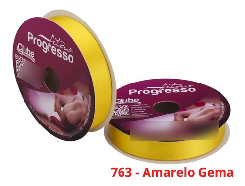 Fita Cetim Nº5 22 Mm Rolo Com 50 Metros Progresso Cor 763 - Amarelo Gema