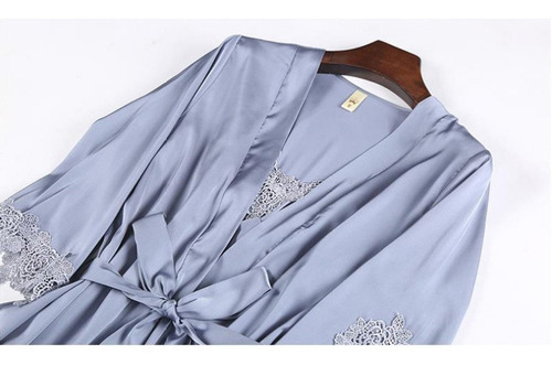 Set De Pijama Dama Sexi Ropa De Dormir Bata De Seda 5 Piezas