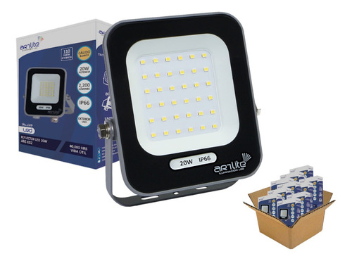 Reflector Led Lampara Luminario 20w Blanco Cálido Kit 10 Pzs Negro Blanco Cálido