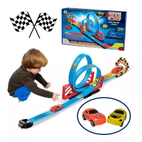 Pista Carrinho Infantil Tipo Hotwheels Duplo Looping Braskit