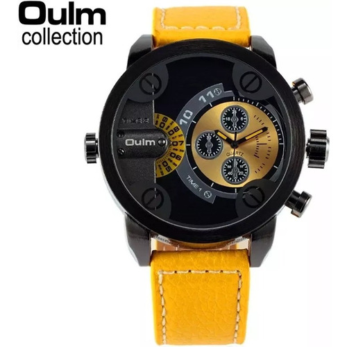 Relógio De Pulso Unisex Oulm Original Amarelo Frete Grátis