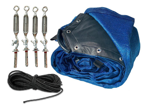 Malla Sombra 3x4 Azul Reforzada+1kg De Lazo+kit/instalar