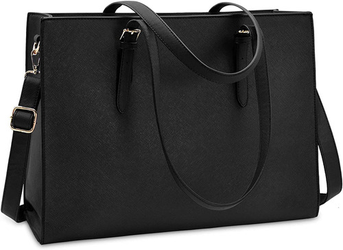 Bolso Cartera De Cuero Porta Computadora 15,6  Negro