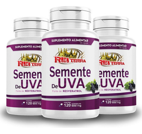 Kit 3 X Semente De Uva Fonte Resveratrol 500mg 360 Cápsulas