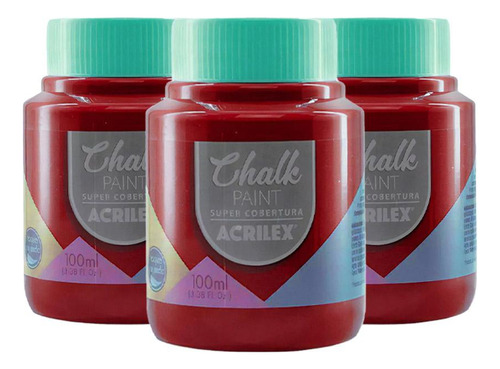 Kit 3 Tintas Chalk Paint 100ml Vermelho Nepal 816 Acrilex