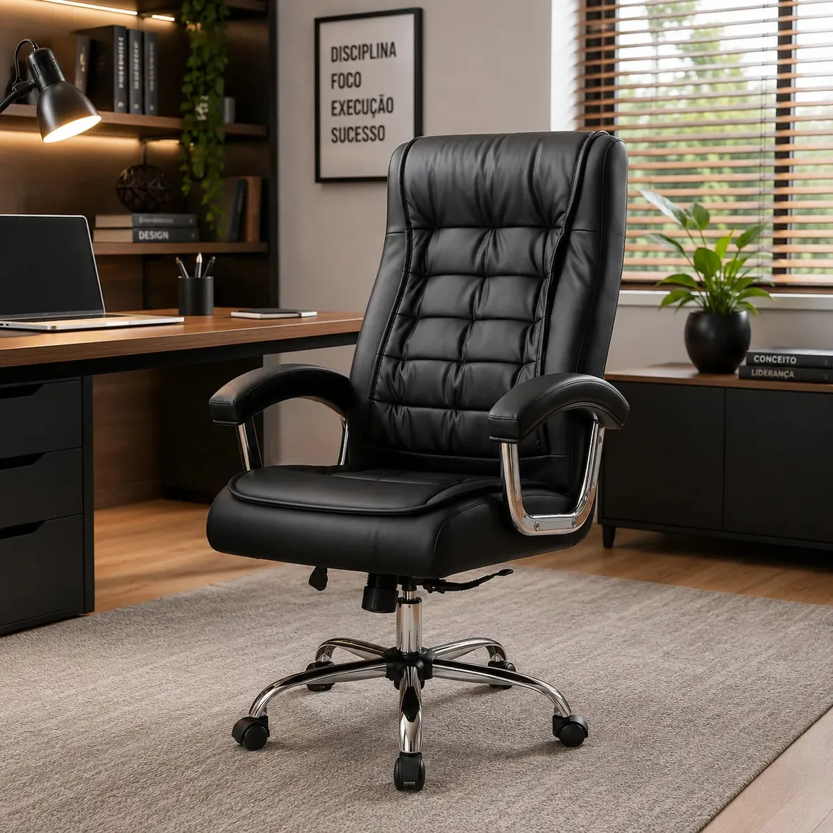 Cadeira Escritório Presidente Ergonomica Executiva Preto Espuma