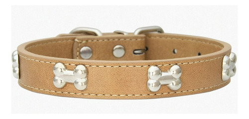Collar Piel Sintética P/perro Raza Chica Ajustable Huesitos Color Marrón Claro Tamaño Del Collar Extra Grande (xl)