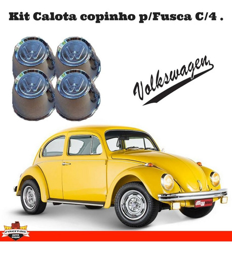 Kit Calota Centro Roda Copinho Fusca Brasilia Cromada Volks