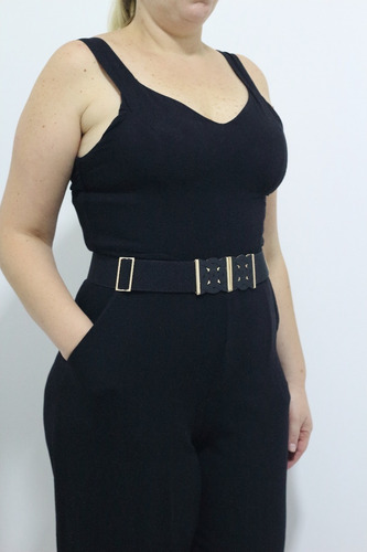 Imagem 4 de 5 de Cinto Feminino Preto Elástico Com Fivela Dourada De Encaixe
