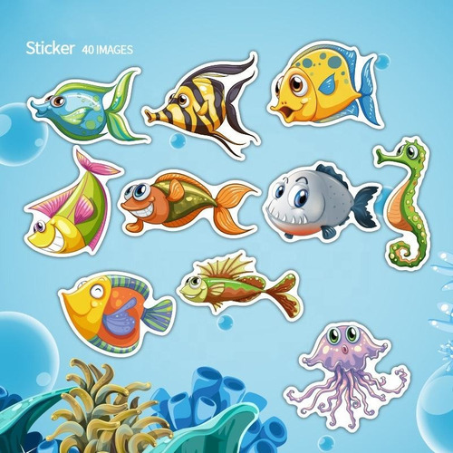 Peces 40 Pvc Stickers Calcomanias