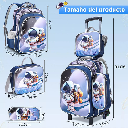 Kit De Mochila Escolar 3d Moda Para Niña Y Niño Con 6 Ruedas, Mochilas Impermeable Con Bolsa De Almuerzo Y Bolsa De Papelería, Mochilas Trolley