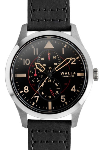 Reloj Hombre Walla - Timekeeper - Steel Black - Seiko Malla Negro Bisel Plateado Fondo Negro
