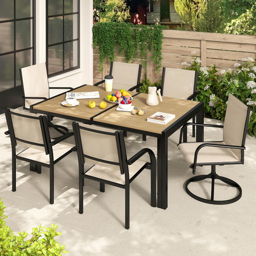 Excelente Juego De Comedor Para Patio Beige 7 Pcs..