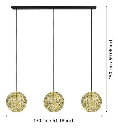 Lámpara Colgante Skoura 3x40w E27e27 Negro, Latón 39757