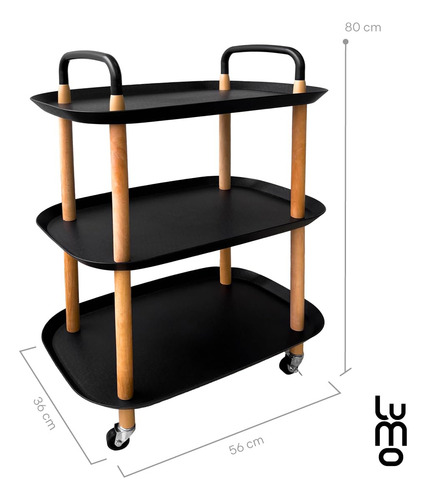 Carrito De Bar 3 Niveles Móvil Multiusos Almacenamiento 120