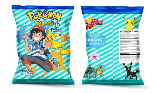 Dulceros Perzonalizados, Chips Bags, Pokemon 10 Piezas