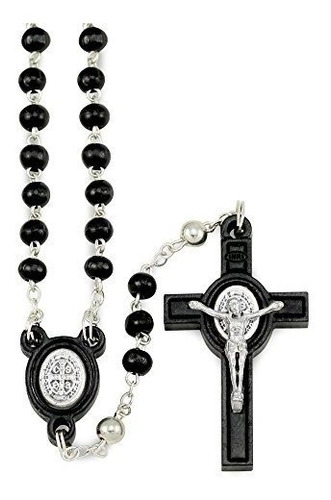 Collar - Rosary St Benedict Black Wooden Beads