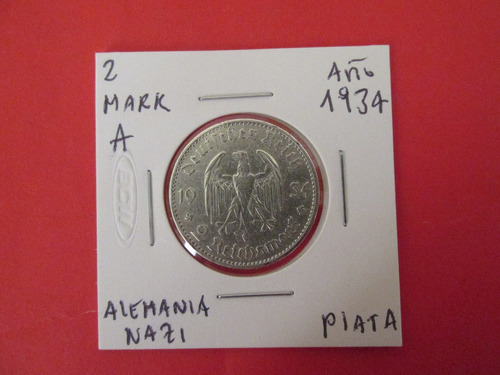 Moneda Alemania  Nazi 2 Mark De Plata  Año 1934 Muy Escasa