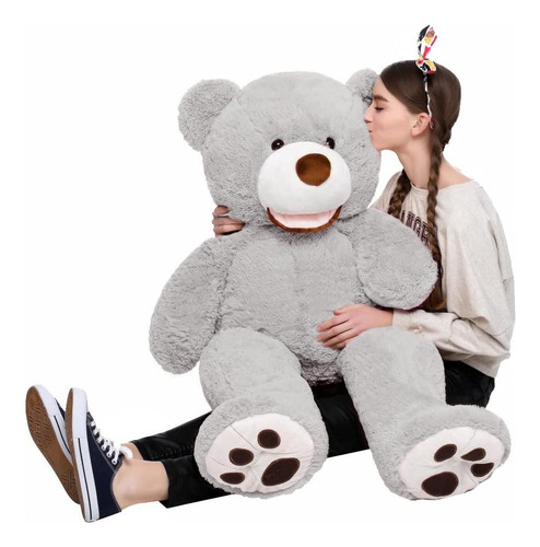 Oso De Peluche Gigante Morismos Gris 99 Cm Suave Y Esponjoso