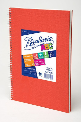 Cuaderno Abc Cuadriculado 60 Hojas Espiral Rojo Rivadavia