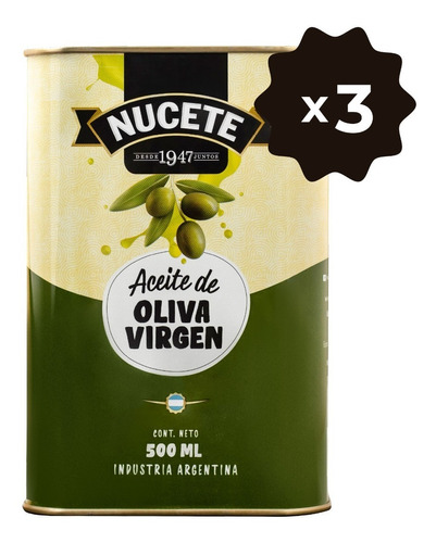 Combo Aceite De Oliva Virgen Lata 500 Ml X 3