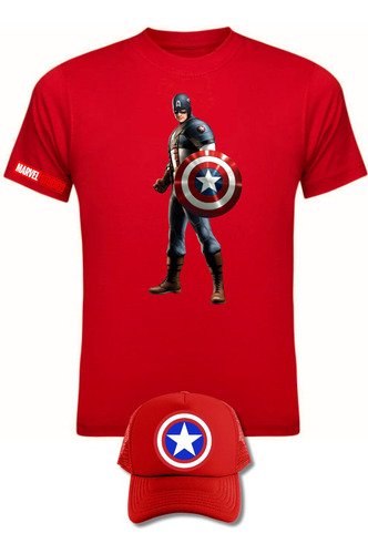 Camiseta Capitan America Avengers Serie Red Obsequio Gorra 