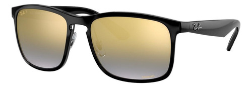 Óculos de sol polarizados Ray-Ban Chromance Standard armação de náilon cor gloss black, lente blue de plástico degradada/espelhada/chromance, haste gloss black de náilon - RB4264