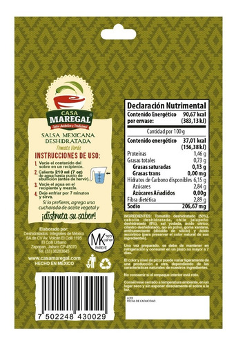 Imagen 2 de 6 de Salsa Mexicana Deshidratada: Salsa Verde