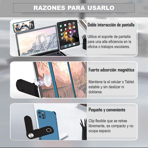 Soporte Para Monitor Laptop Celulares Tablet Magnético Plata