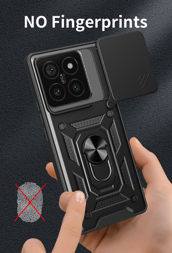 Funda Para Xiaomi 14t Pro Xunjia Uso Rudo Anillo Metalico Negro Xunjia