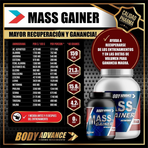 Whey Protein X 3kg + Mass Gainer X 3 Kg. Body Advance