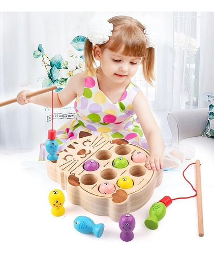 Juego Pesca Milagrosa Gato De Madera Con Imán Montessori