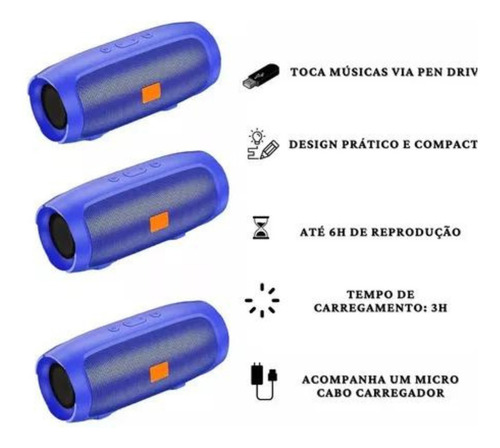 Caixinha De Som Bluetooth Potente 6w Com Fm , Usb E Sd Card Cor Azul