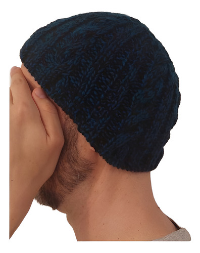 Gorro De Lana Tejido A Mano Artesanal Gm06 Único Adulto Verde Petróleo Melange