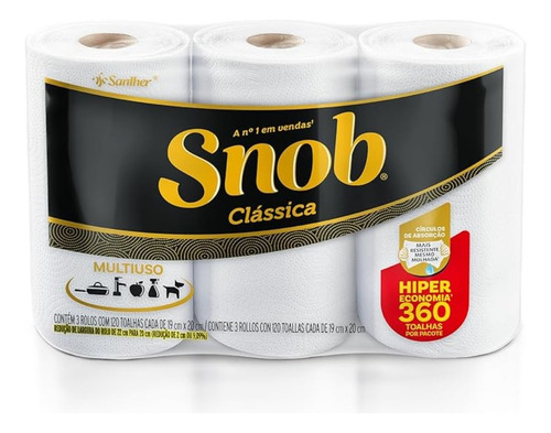 Papel Toalha Snob Folha Dupla 22cm Pacote Hiper 360 Folhas