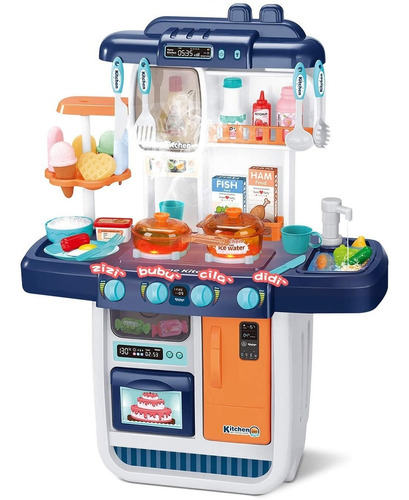 Cozinha Infantil Completa Comida Muda Cor Som Luz Vapor 70cm