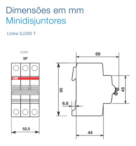 Minidisjuntor Tripolar Abb 50a Curva C Norma Din
