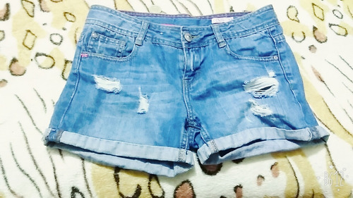 Short Femenino Ovs  Corto  Azul Celeste Rasgado