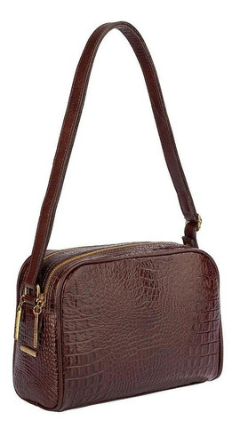 Bolsa Quadrada De Couro Croco Daiana Cor Caf