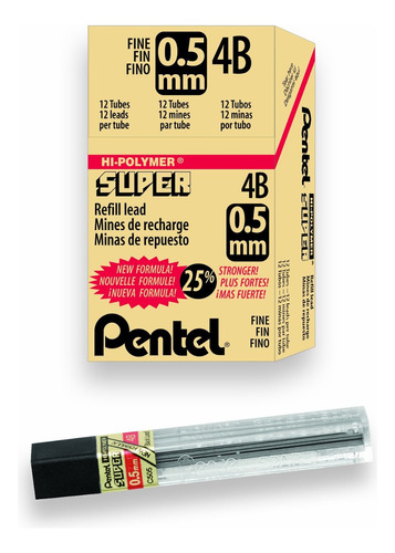 Pentel Super Hi-polymer 144 Minas (12 Tubos) 0.5mm 4b