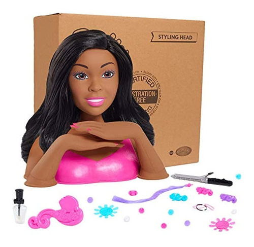 Cabeza De Peinado Barbie (cabello Negro) - Mailer Marrón