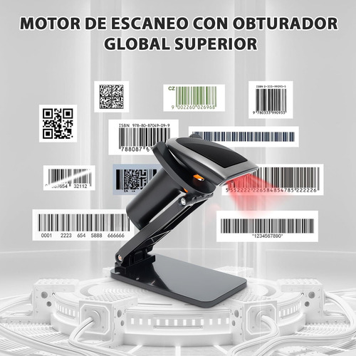 Escáner Código De Barras Bluetooth 2d 1d Con Soporte Y Usb