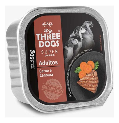 Three Dogs Paté Para Perro Adulto Carne Y Zanahoria 150 Grs